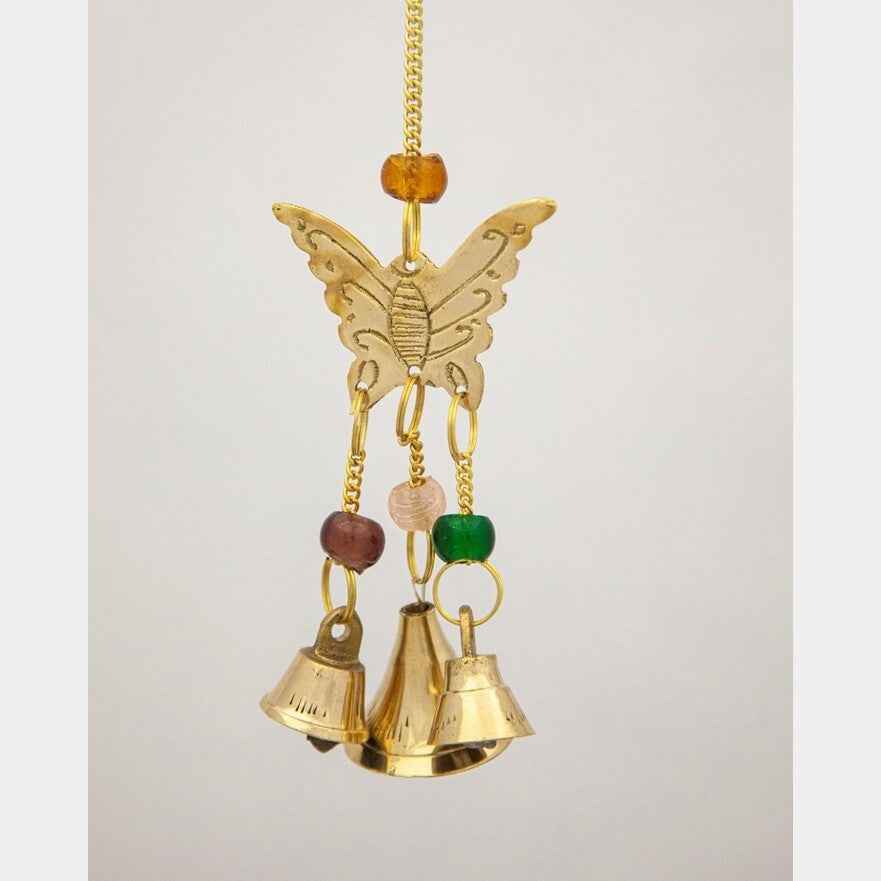 Small Brass Chimes with Three Bells and Glass Beads