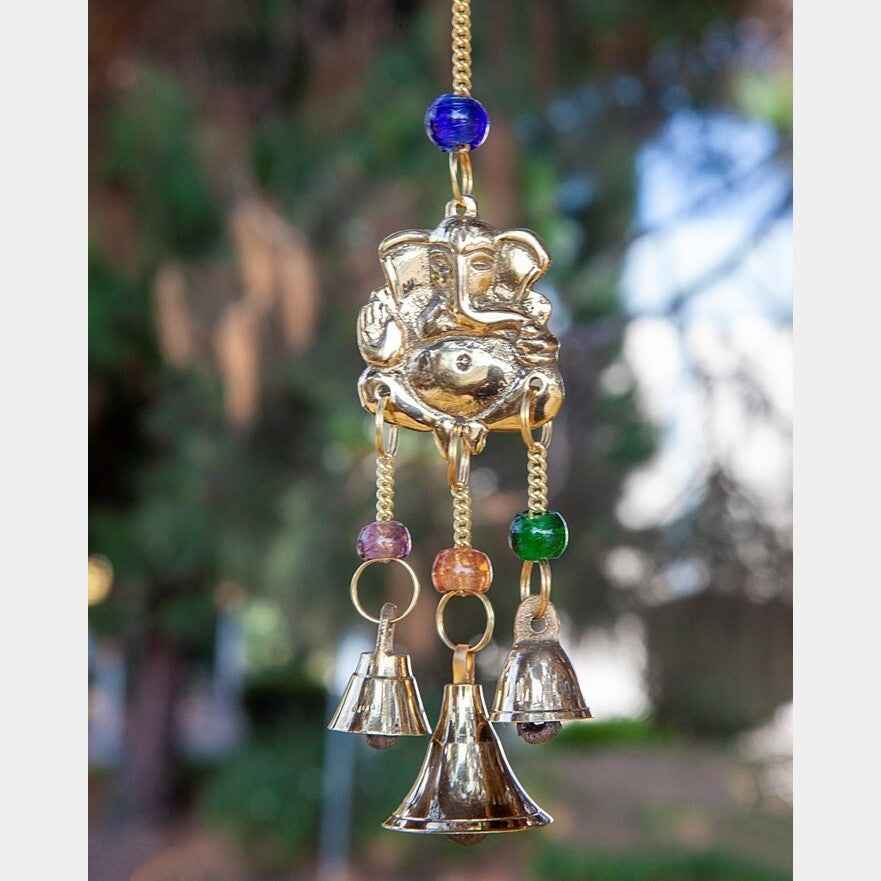 Small Brass Chimes with Three Bells and Glass Beads