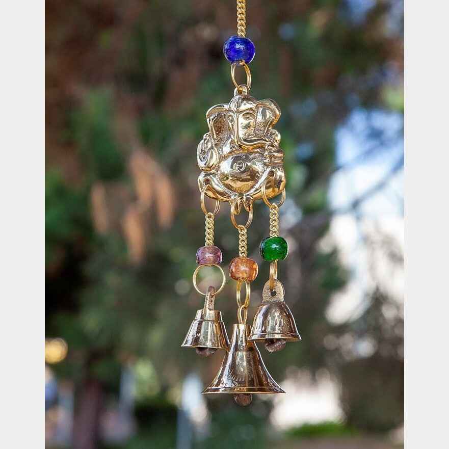 Small Brass Chimes with Three Bells and Glass Beads