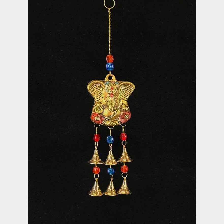 Polished Brass Ganesh Wind Chime with Beads