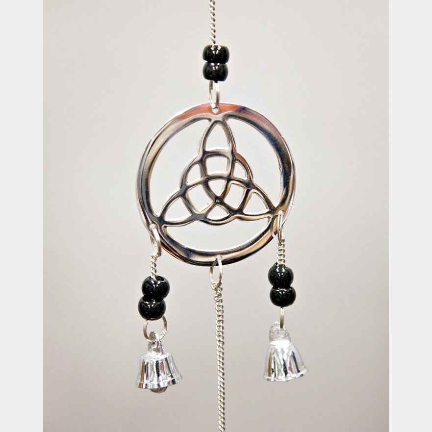 Chrome Plated Three Celtic Charm Bell & Bead Wind Chime
