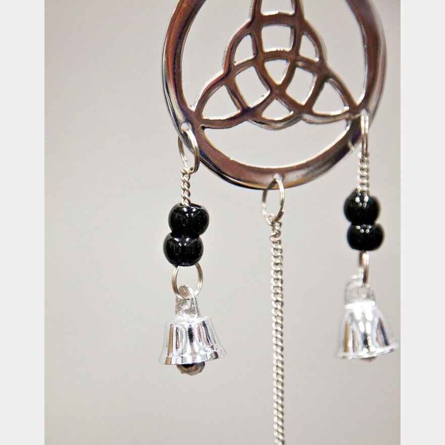 Chrome Plated Three Celtic Charm Bell & Bead Wind Chime