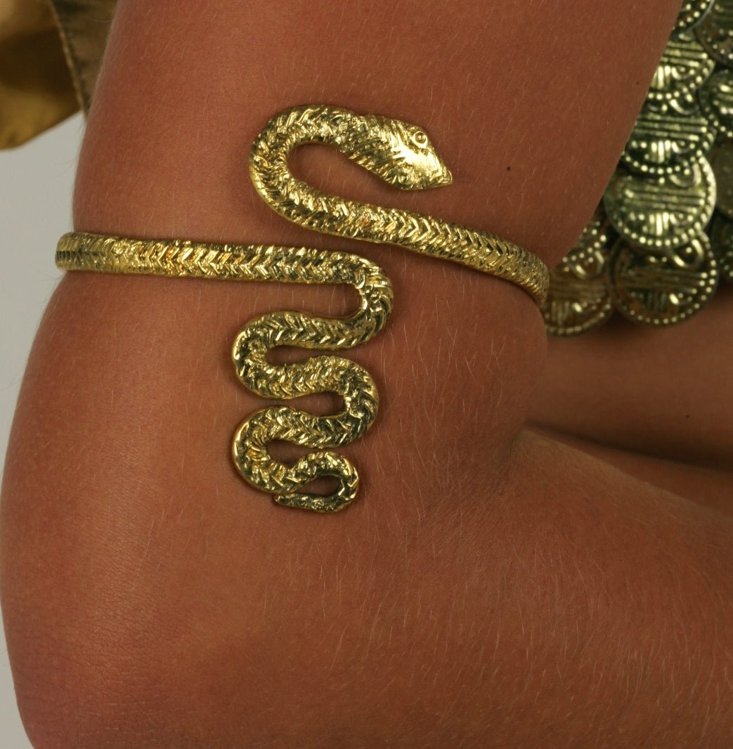 Bold Statement Snake Arm Bracelet with Large Coiled Tail Charm - Apparel & Accessories > Jewelry > Bracelets - JP258