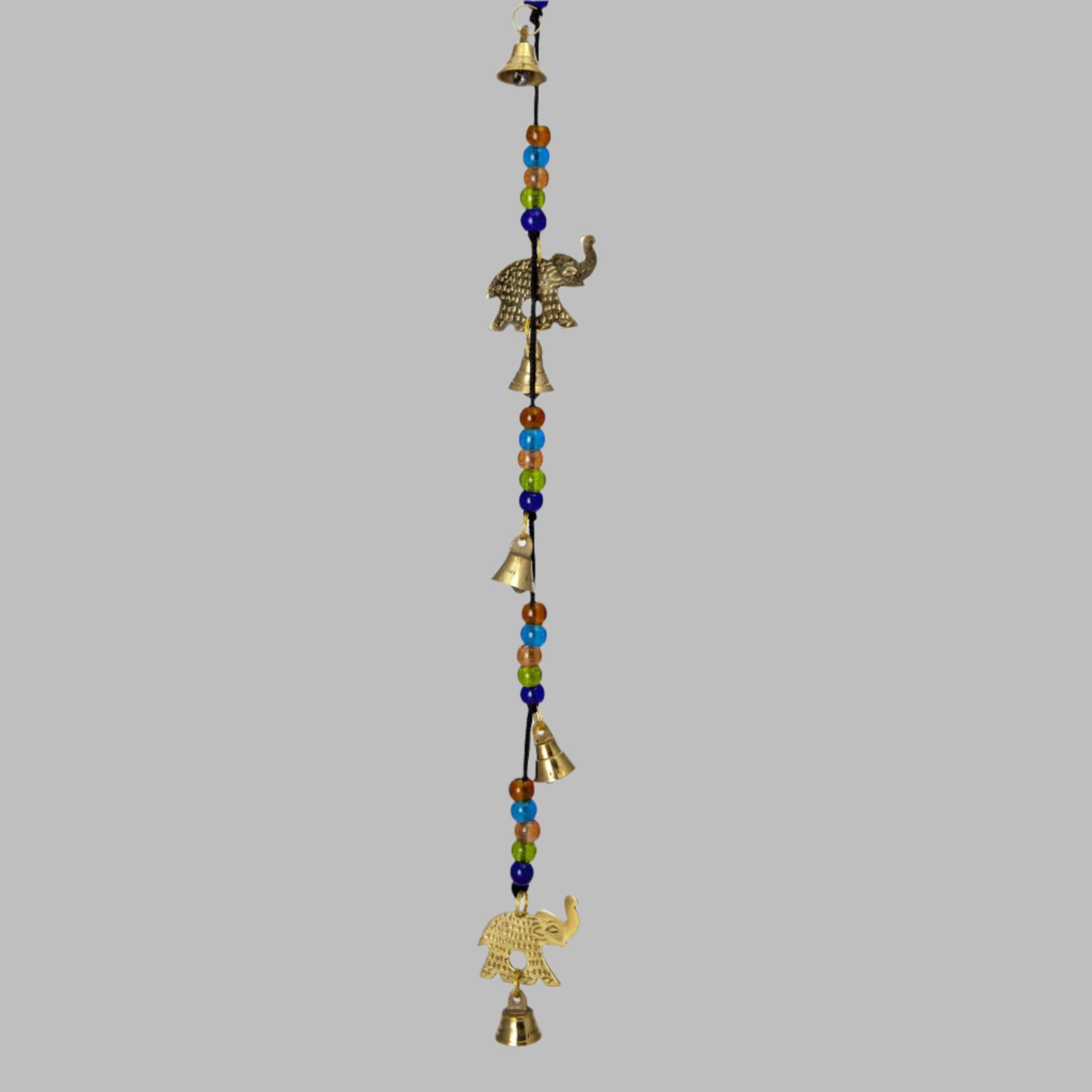 Brass Beaded Bell Chime with Six Elephants - Decorative Bells - Bellbazaar.com - BS017