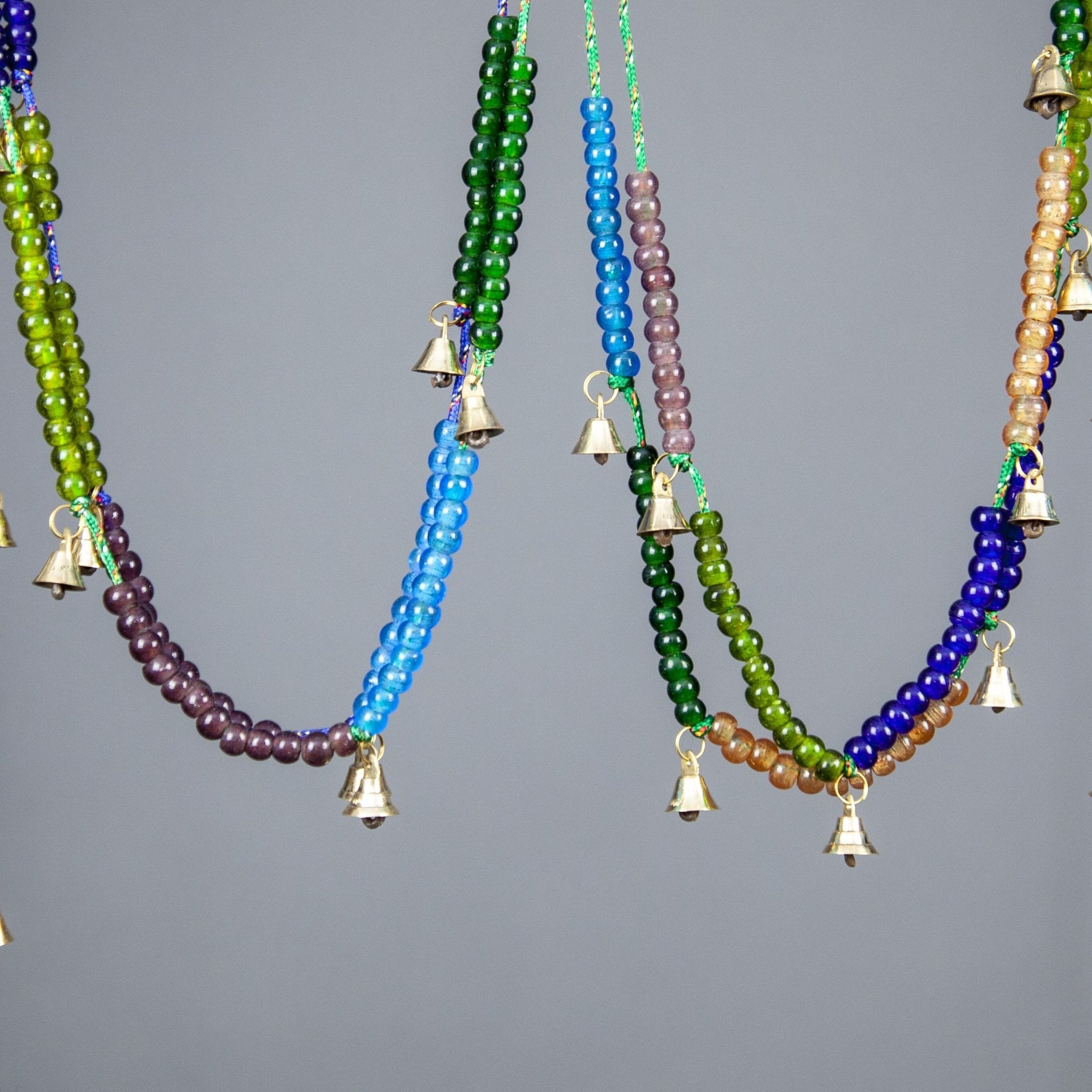 Brass Bells with Beads on a Cord - 72"L - Decorative Bells - Bellbazaar.com - BS016