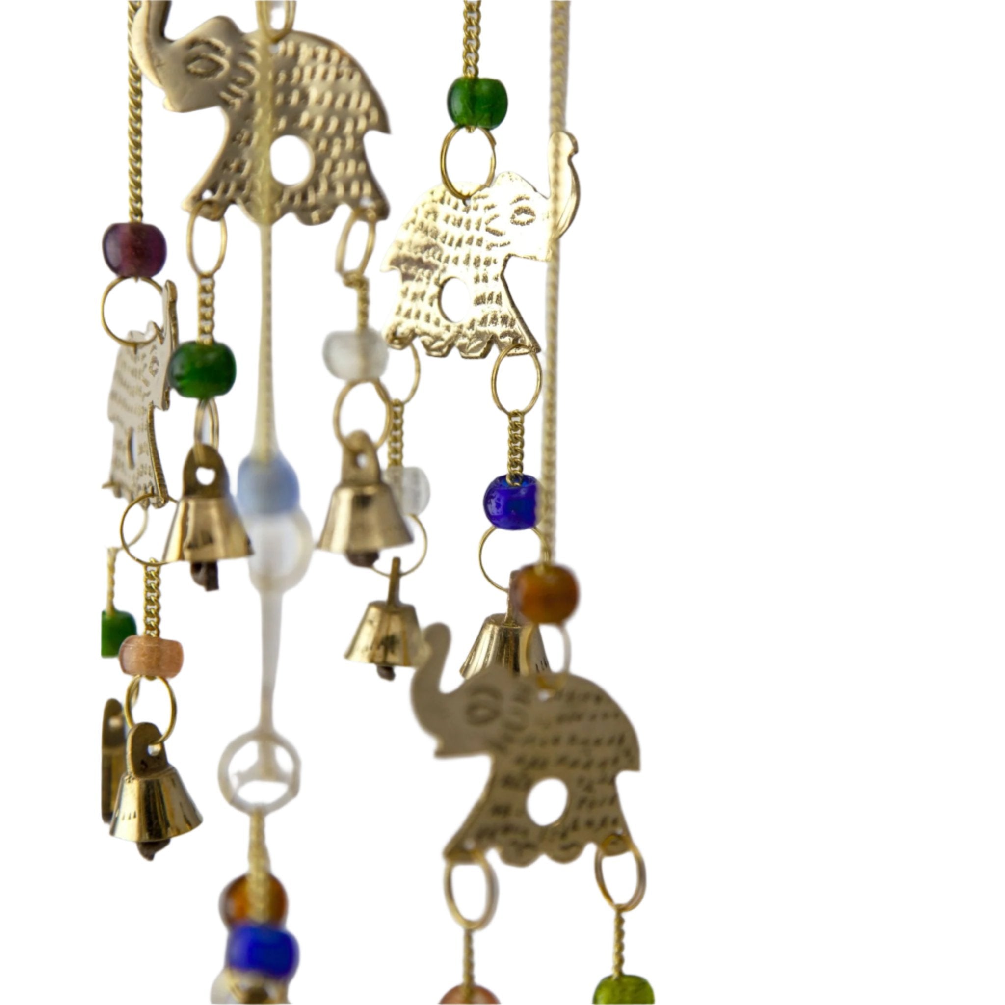 Brass Dome Chime With Elephants And Beads - Decorative Bells - Bellbazaar.com - BS344