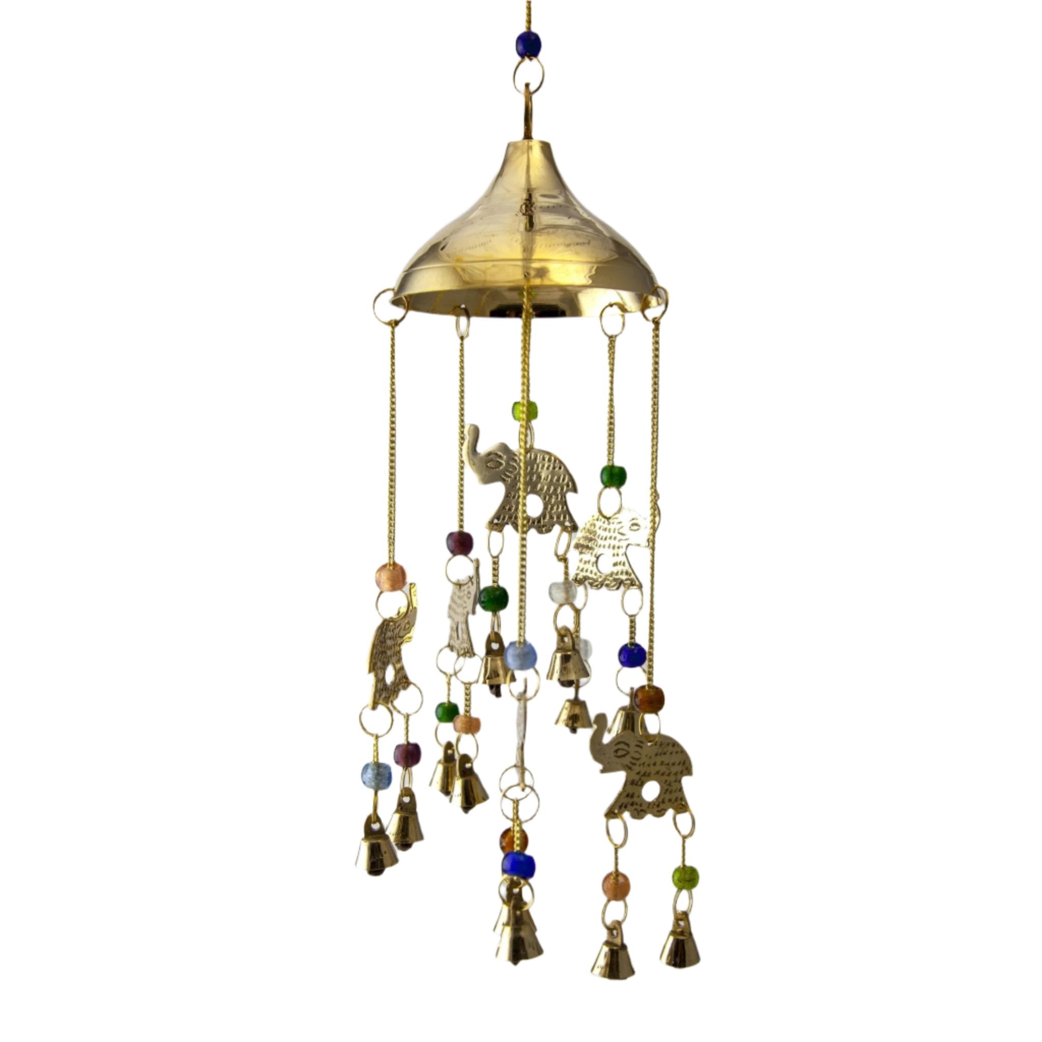 Brass Dome Chime With Elephants And Beads - Decorative Bells - Bellbazaar.com - BS344