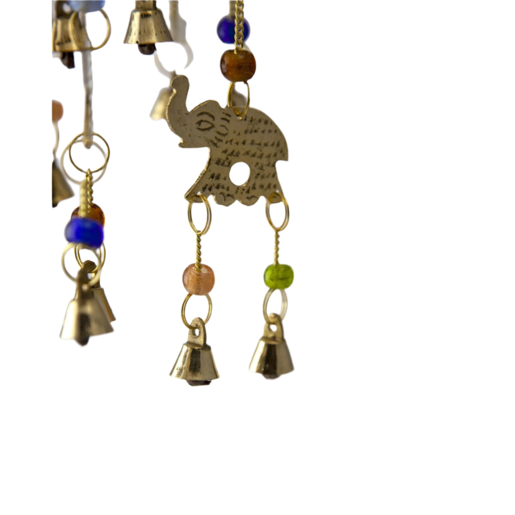 Brass Dome Chime With Elephants And Beads - Decorative Bells - Bellbazaar.com - BS344