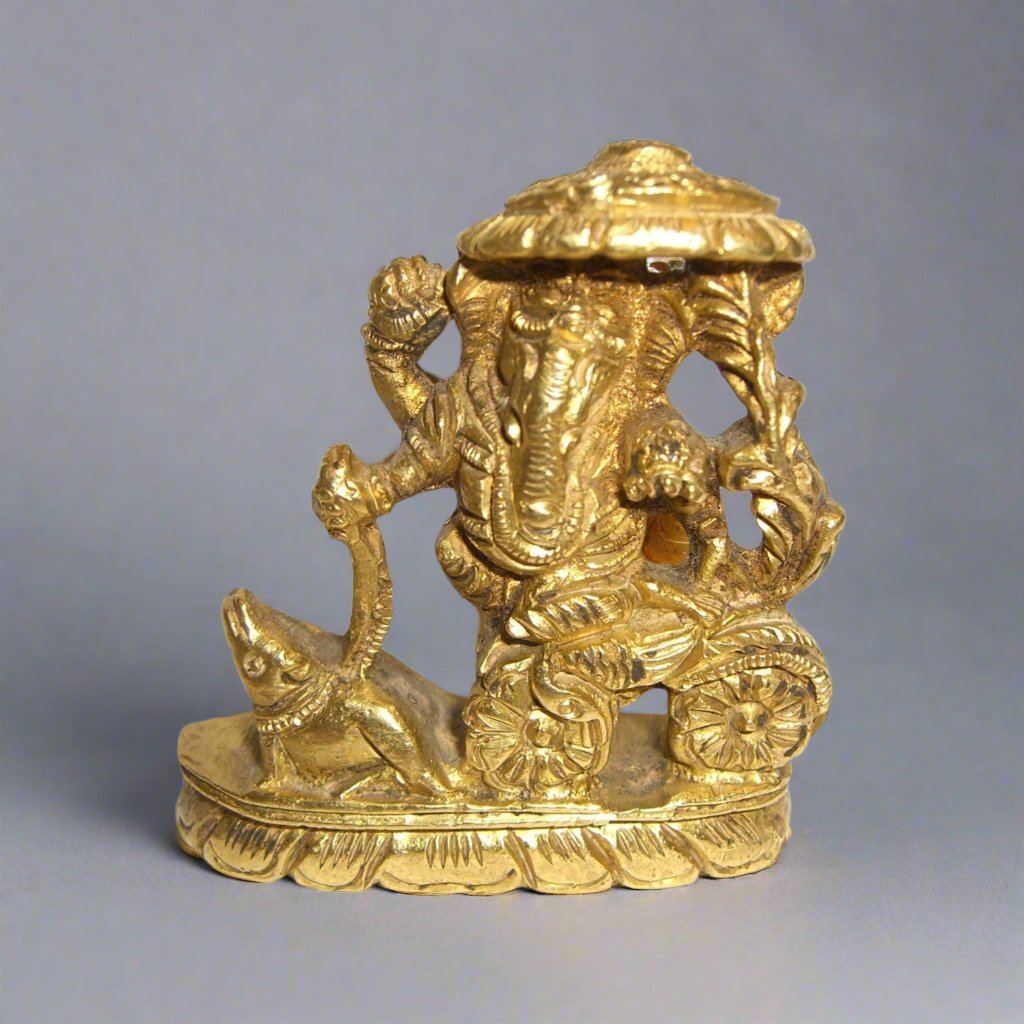 Brass Ganesha on Chariot - Sculptures & Statues - Bellbazaar.com - BW001