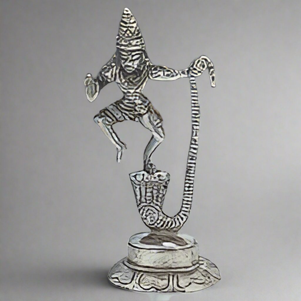 Brass Krishna on Kaliya Statue - Sculptures & Statues - Bellbazaar.com - BW541