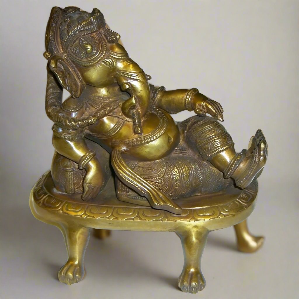 Brass Reclining Ganesh Statue - Sculptures & Statues - Bellbazaar.com - BW143