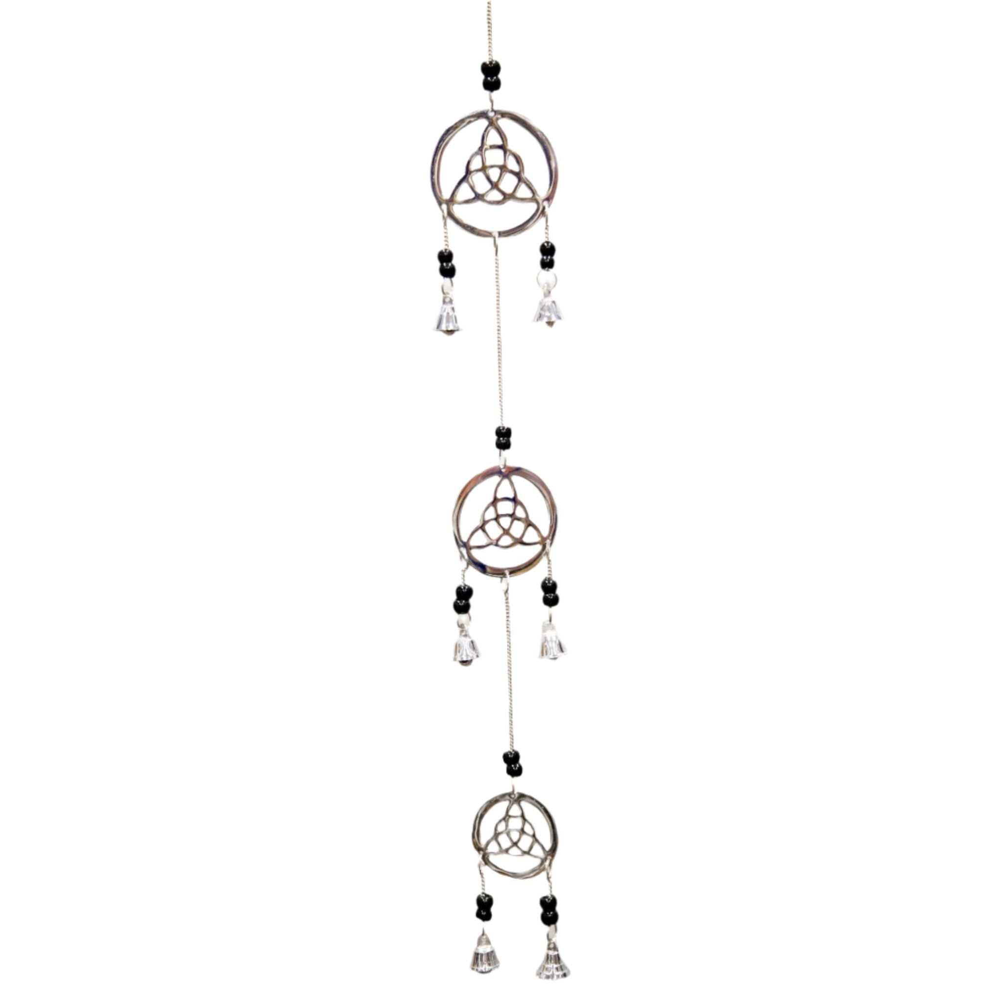 Chrome Plated Three Celtic Charm Bell & Bead Wind Chime - Decorative Bells - Bellbazaar.com - BS332