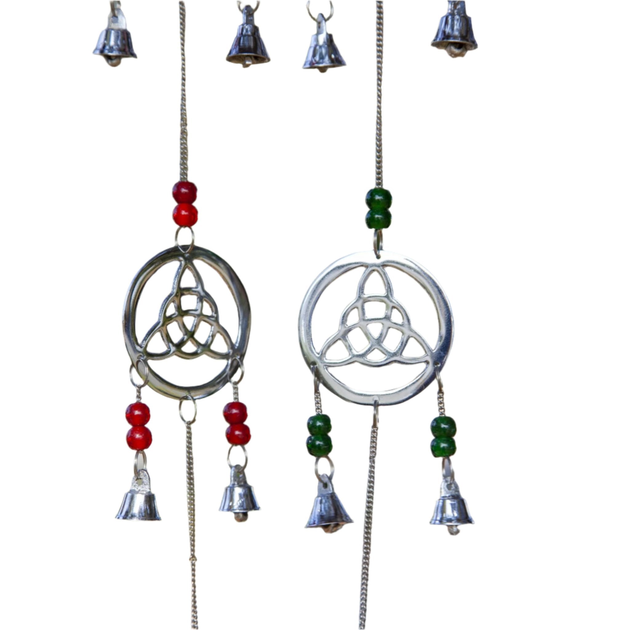 Chrome Plated Three Celtic Charm Bell & Bead Wind Chime - Decorative Bells - Bellbazaar.com - BS332