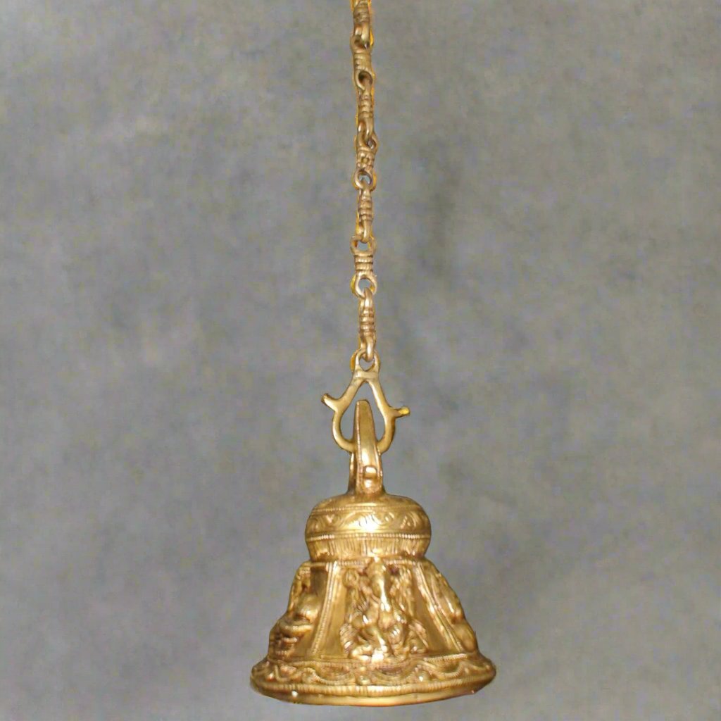 Embossed Brass Hanging Temple Bells - Bellbazaar.com - AA734