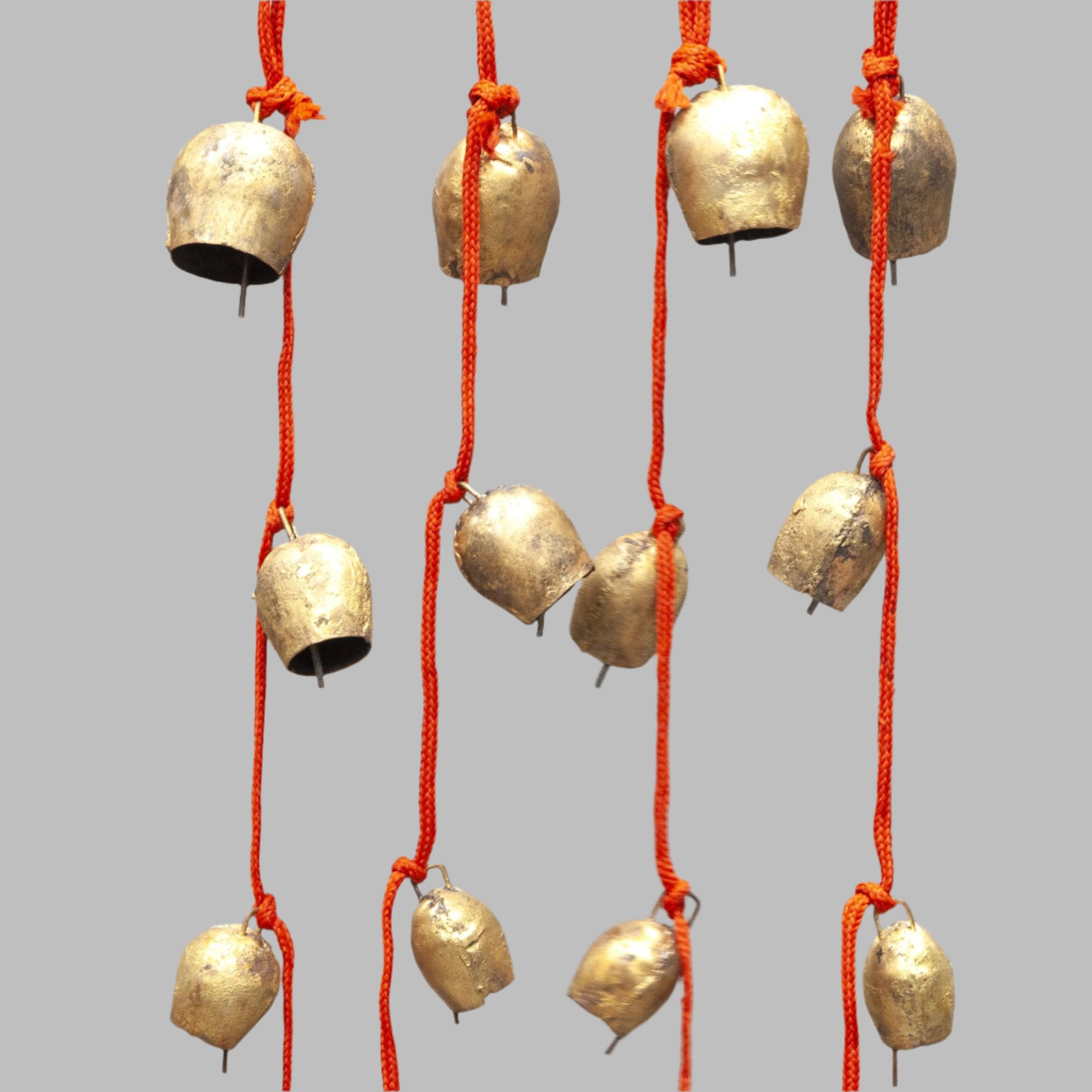 Four Mongolian Tin Temple Bells on a 25"L Cord - Bellbazaar.com