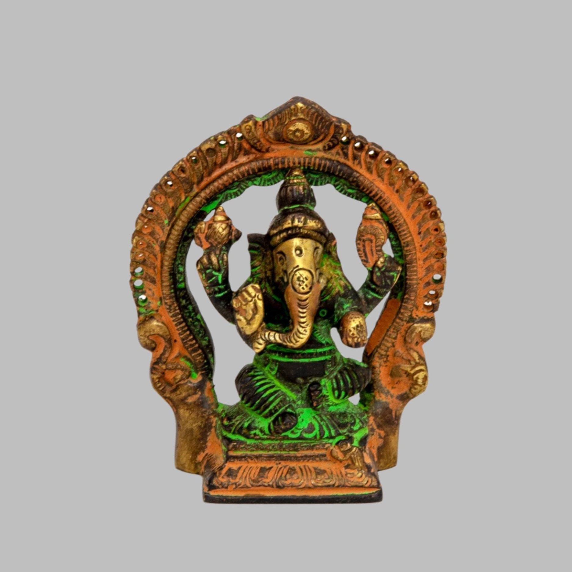 Ganesha Under Arch - Brass Statue with Tri - Color Finish - Sculptures & Statues - Bellbazaar.com - BW383