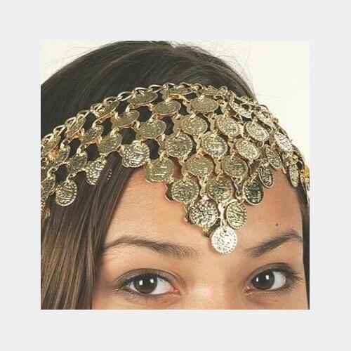 Gold-Tone Metal Headpiece with Coins, Bells, & Turquoise