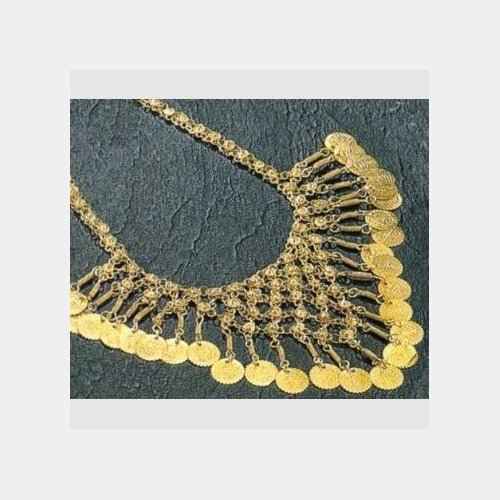 Gold-Tone White Metal Alloy Necklace with Coins - Eye-catching Statement Piece