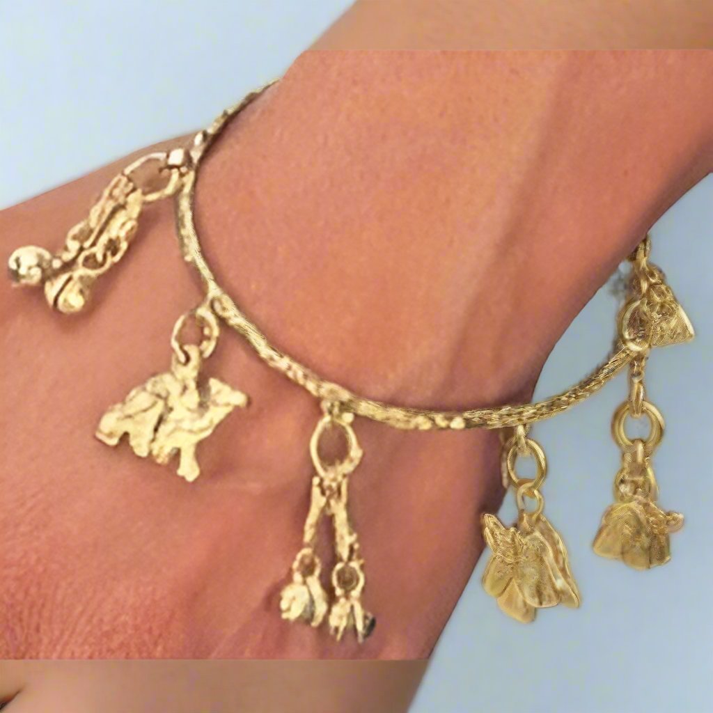 Gold - Tone White Metal Animal Charm Bracelet - Playful & Whimsical Design