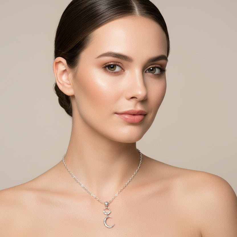 Hammered Moon Pendant Necklace, Rope Chain - Bell Bazaar