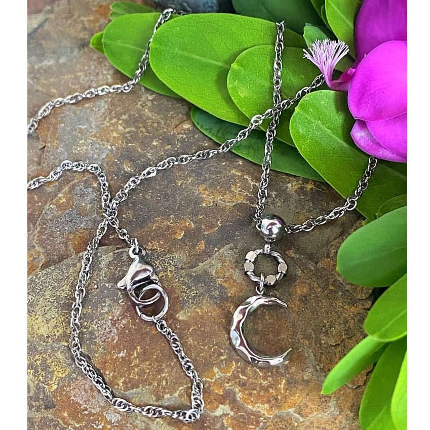 Hammered Moon Pendant Necklace, Rope Chain - Bell Bazaar