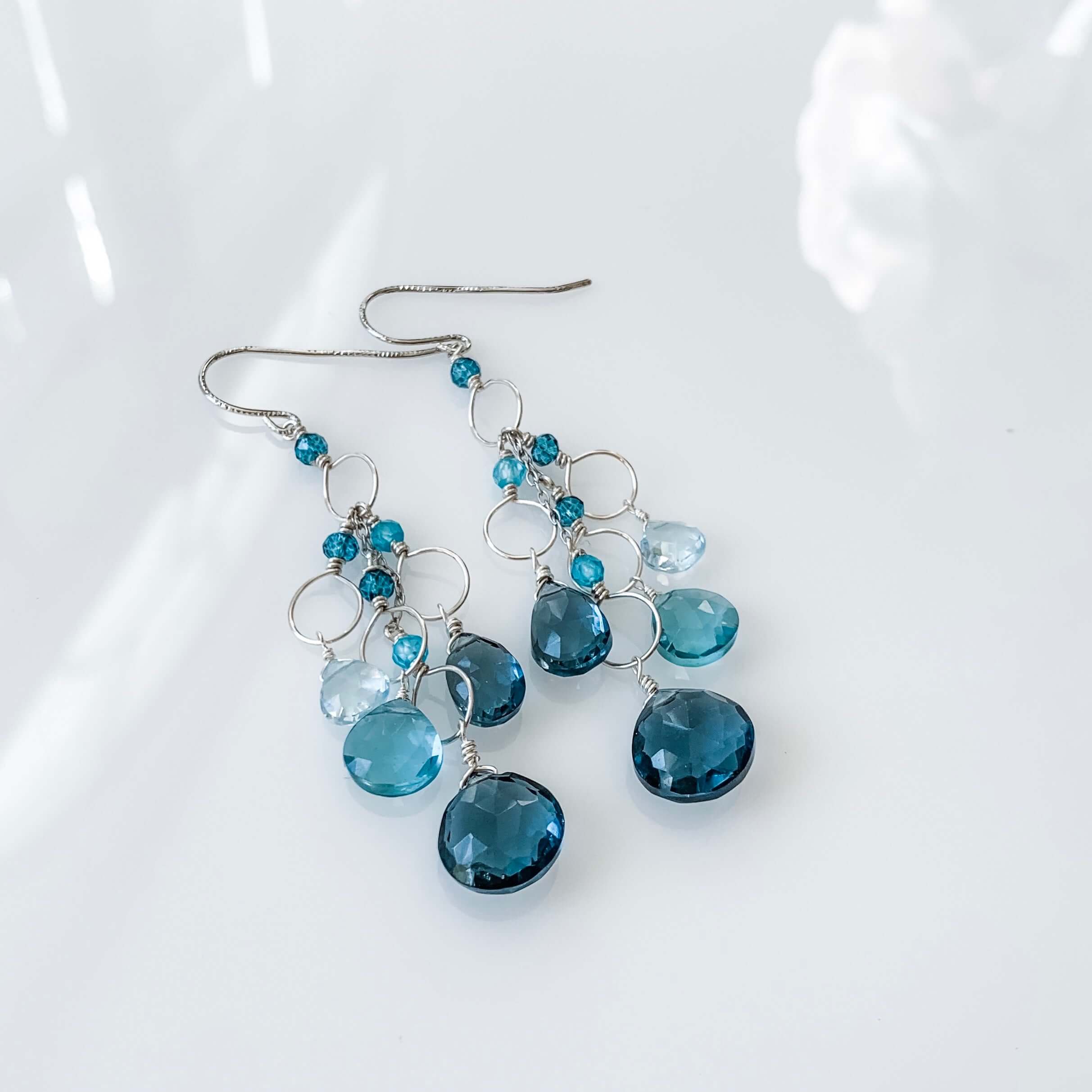 Iolite & Aquamarine Gold Waterfall Earrings