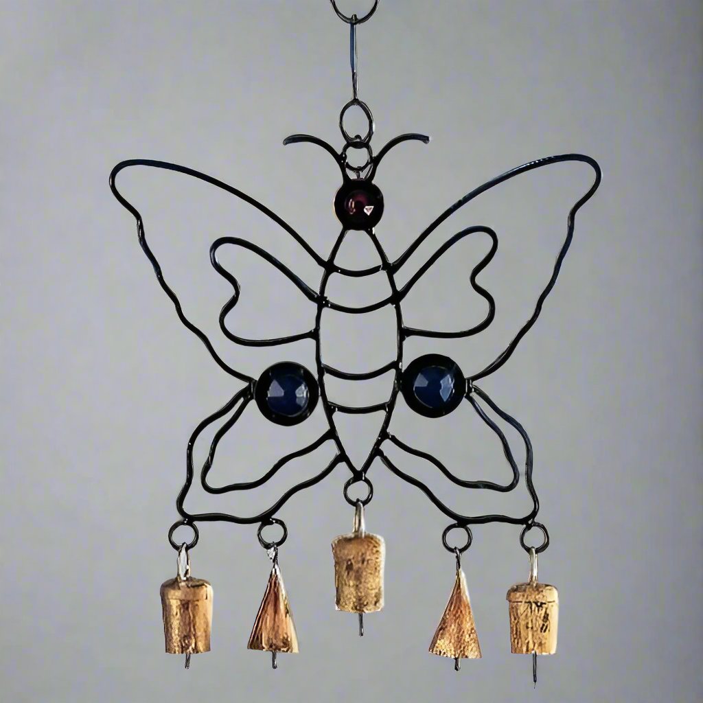 Iron Butterfly Glass Wind Chime - Decorative Bells - Bellbazaar.com - TS763