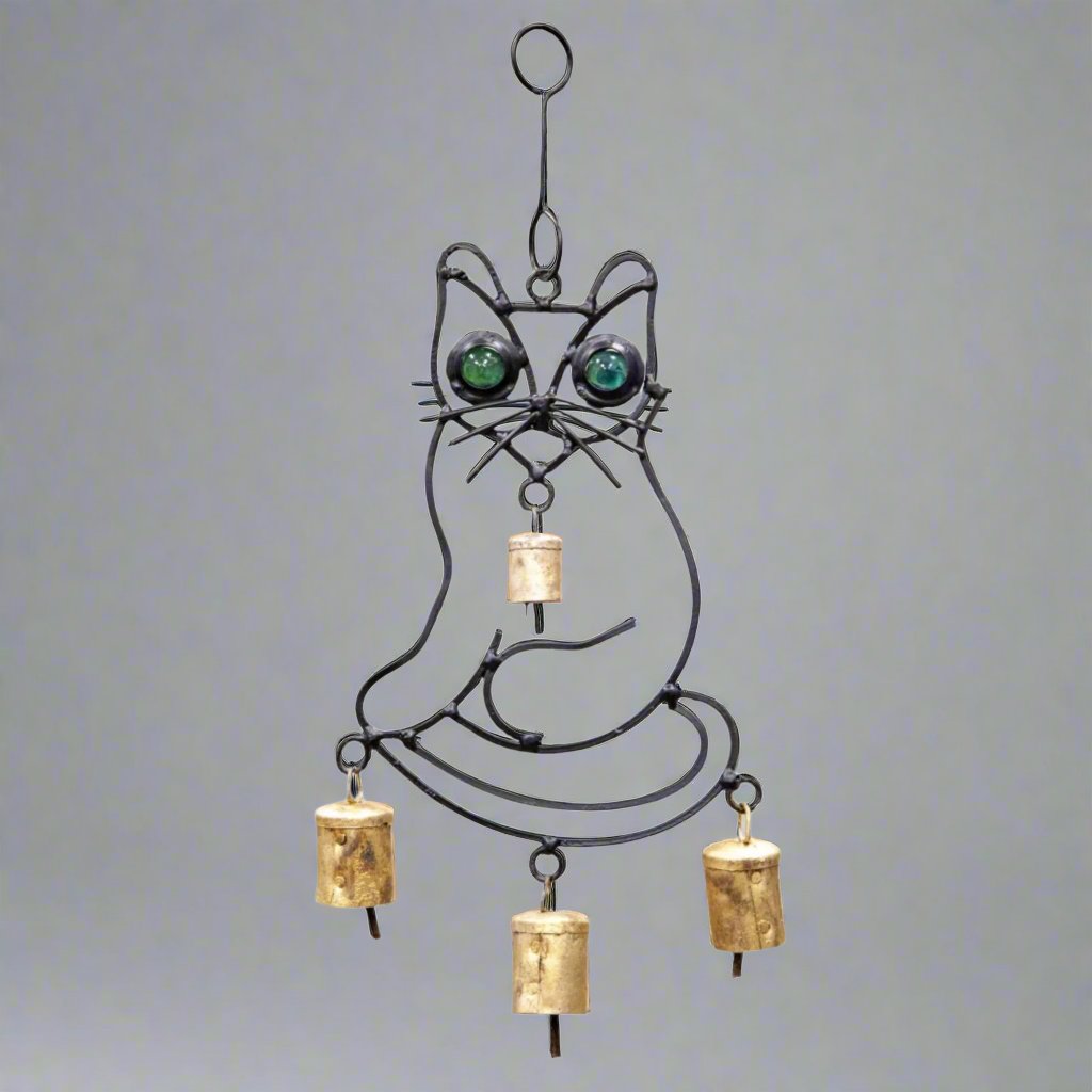 Iron Cat Green Eye Bell Wind Chime - Decorative Bells - Bellbazaar.com - TS712