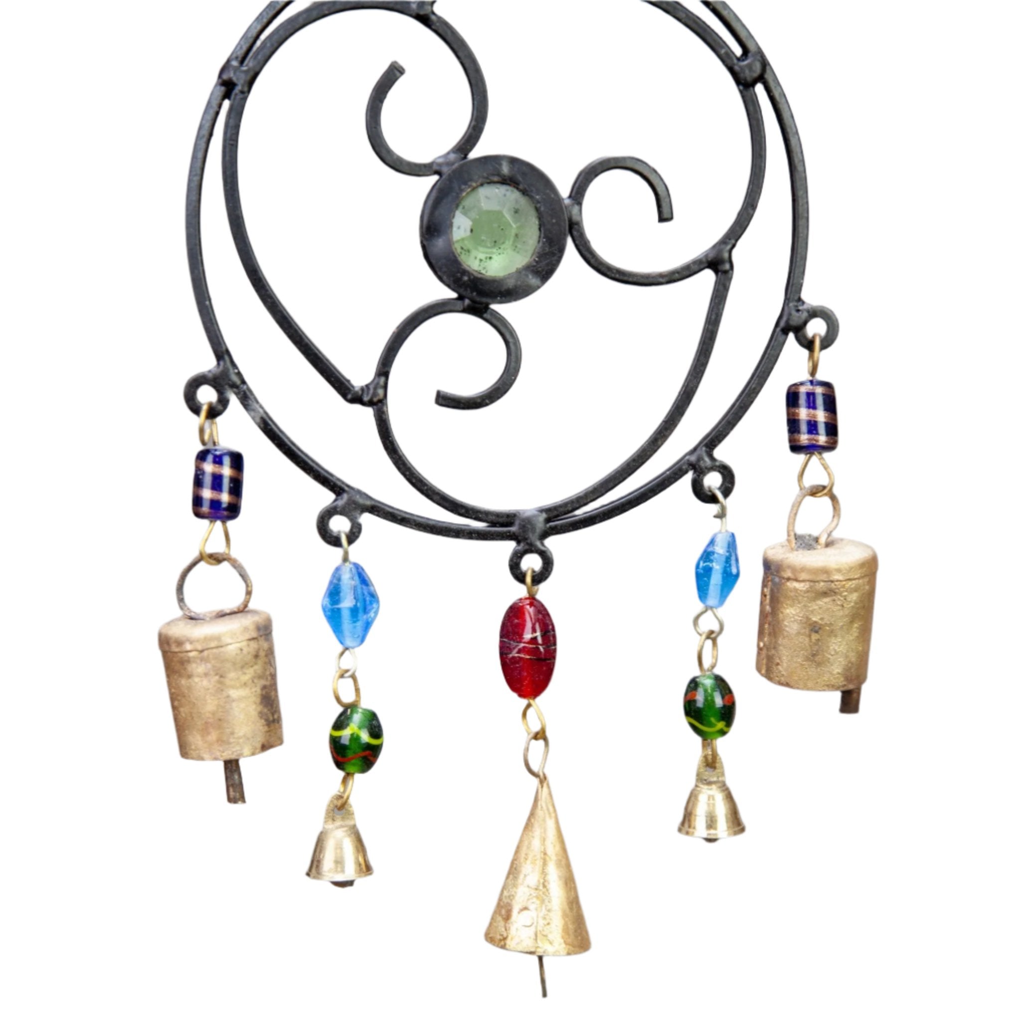 Iron Celtic Circle Chime with Glass Accents and Tin Bells - Decorative Bells - Bellbazaar.com - TS114