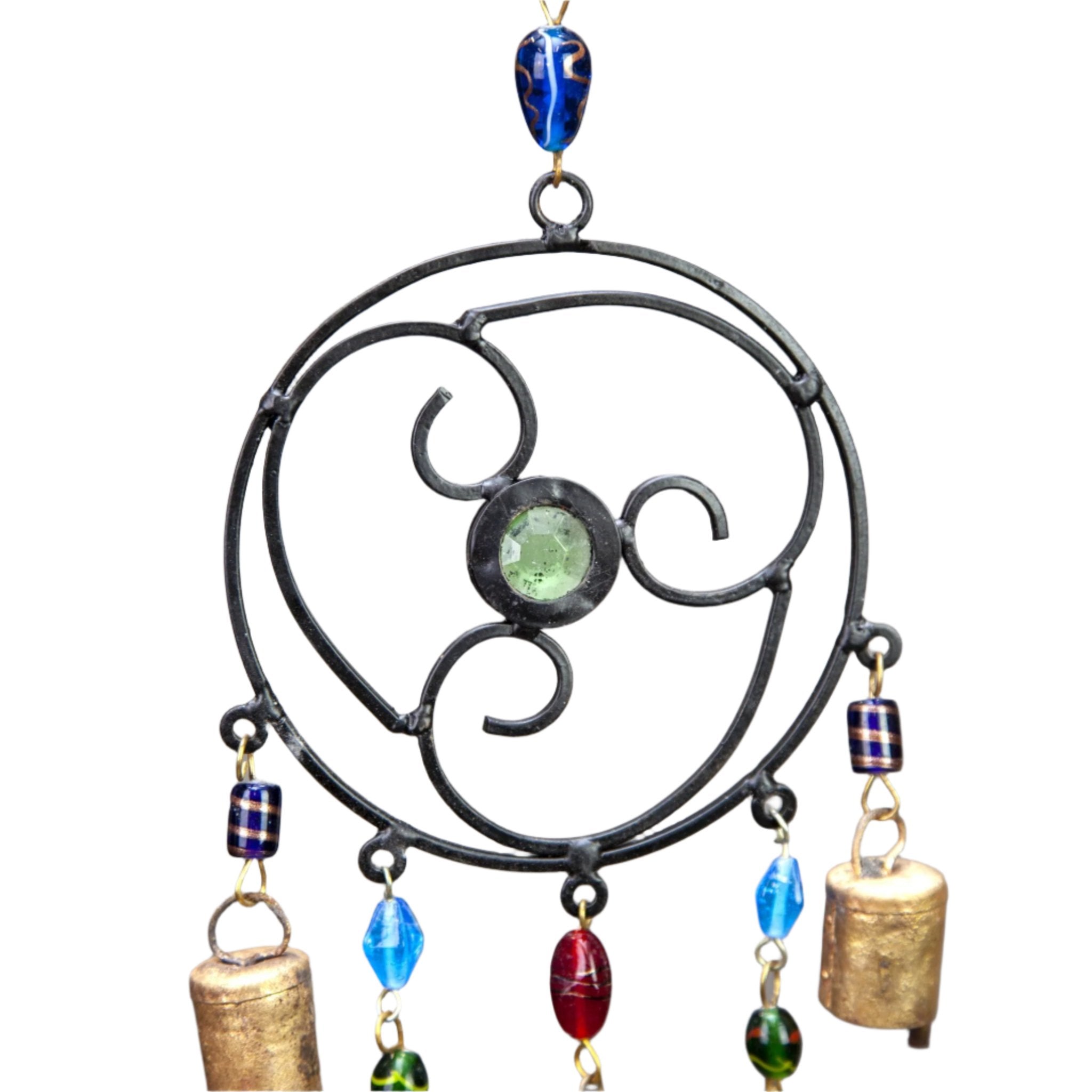 Iron Celtic Circle Chime with Glass Accents and Tin Bells - Decorative Bells - Bellbazaar.com - TS114