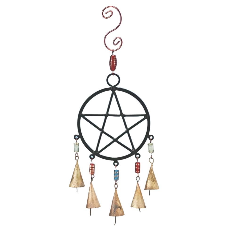 Iron Pentagram Wind Chime with Tin Bells and Glass Beads - Decorative Bells - Bellbazaar.com - TS758