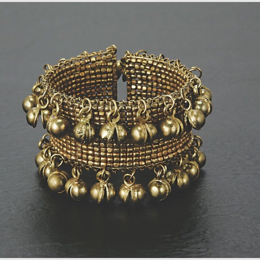 Open Cuff Bracelet with Large Ghungru Bells - Vintage Appeal & Charm - Apparel & Accessories > Jewelry > Bracelets-Bellbazaar