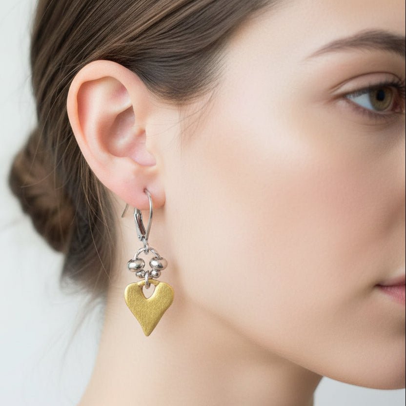 Pewter Heart Drop Earrings, Leverback - Apparel & Accessories > Jewelry > Earrings - Bell Bazaar