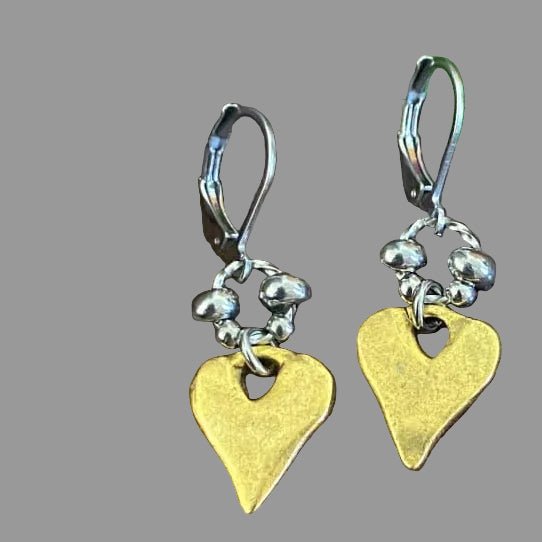Pewter Heart Drop Earrings, Leverback - Apparel & Accessories > Jewelry > Earrings - Bell Bazaar