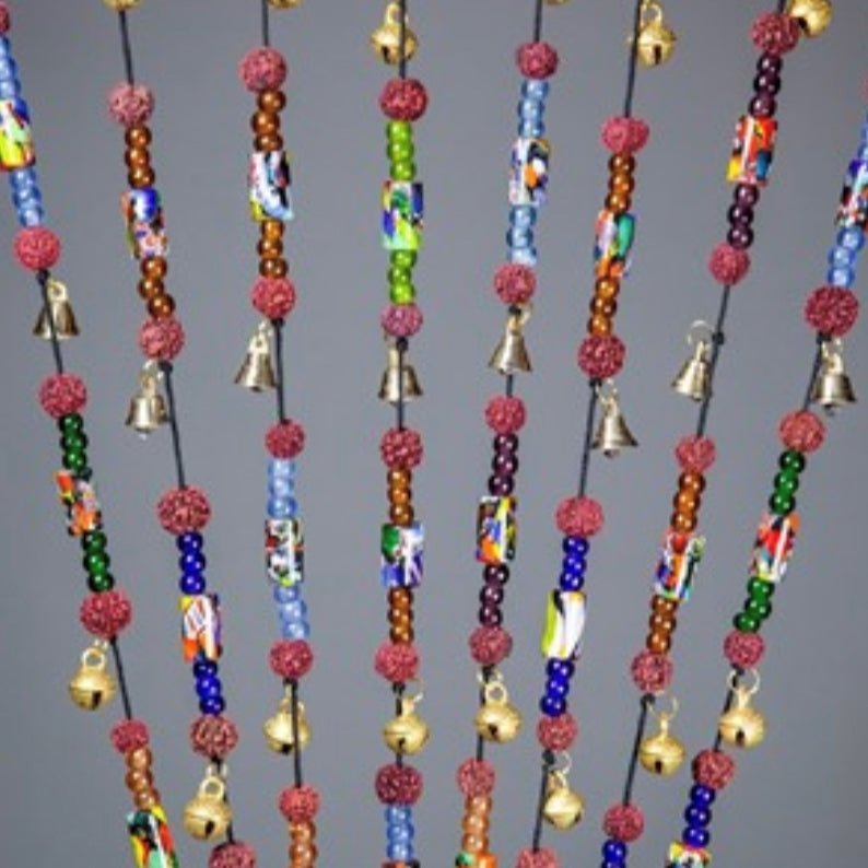 Brass Bells on a Cord with Beads - Decorative Bells - Bellbazaar.com - BS019