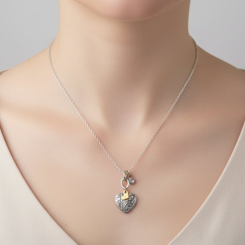 Reversible Heart Necklace with Gold or Rose Gold Accent - Apparel & Accessories > Jewelry > Necklaces - Bell Bazaar