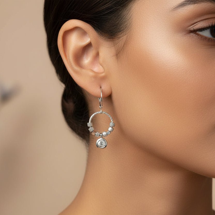 Rhinestone Drop Beaded Circle Earrings, Stainless Steel - Apparel & Accessories > Jewelry > Earrings - Bell Bazaar