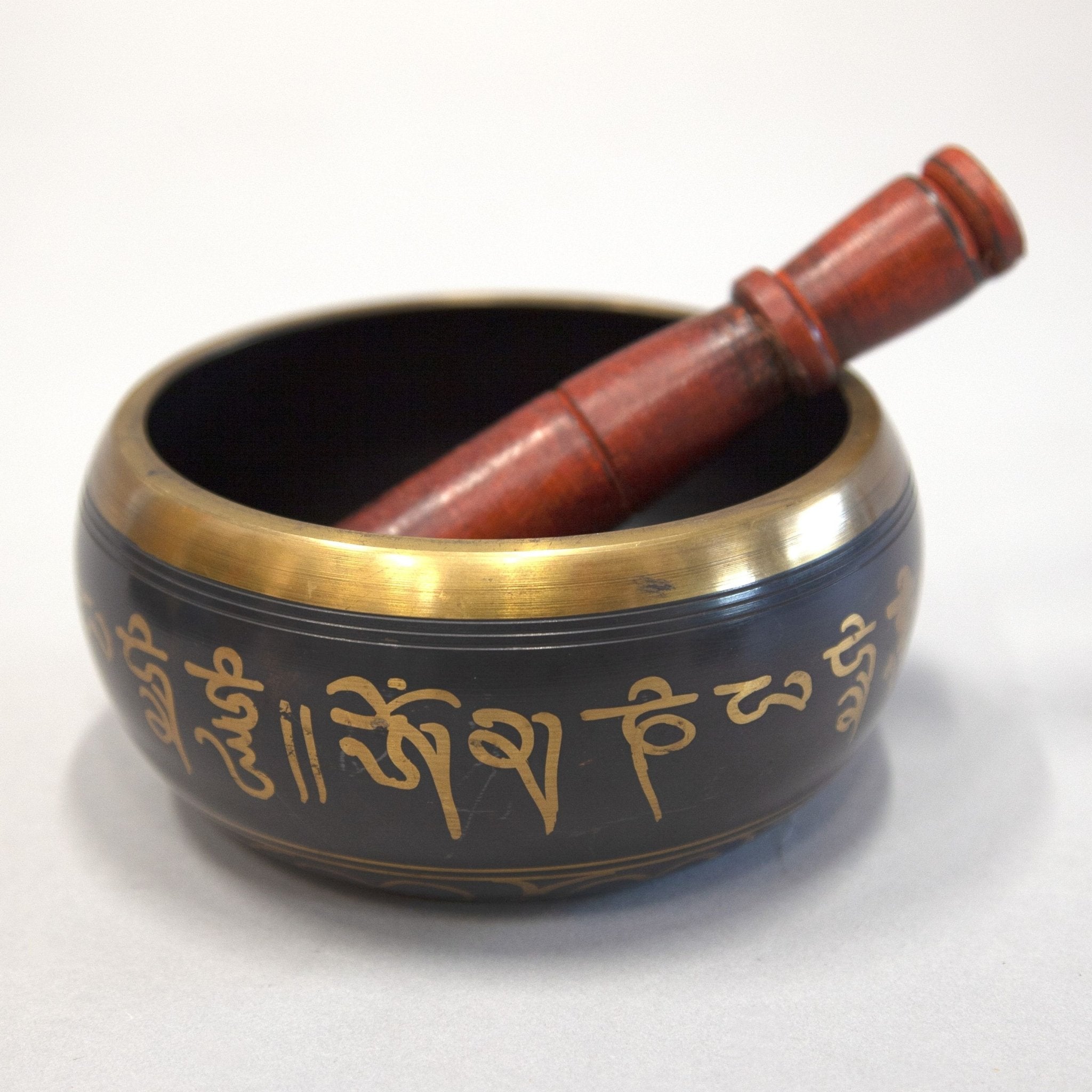 Seven - Metal OM Singing Bowl with Mallet - Religious Items - Bellbazaar.com - BW646