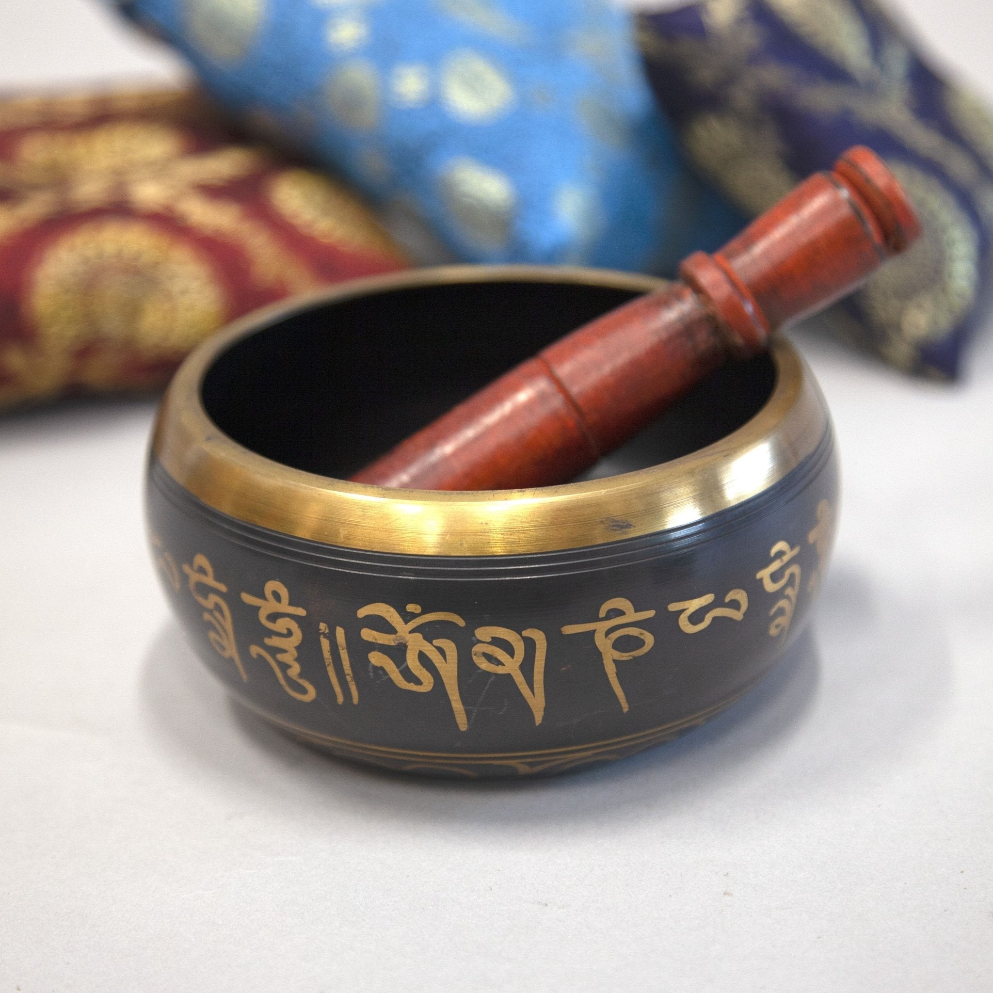 Seven - Metal OM Singing Bowl with Mallet - Religious Items - Bellbazaar.com - BW646