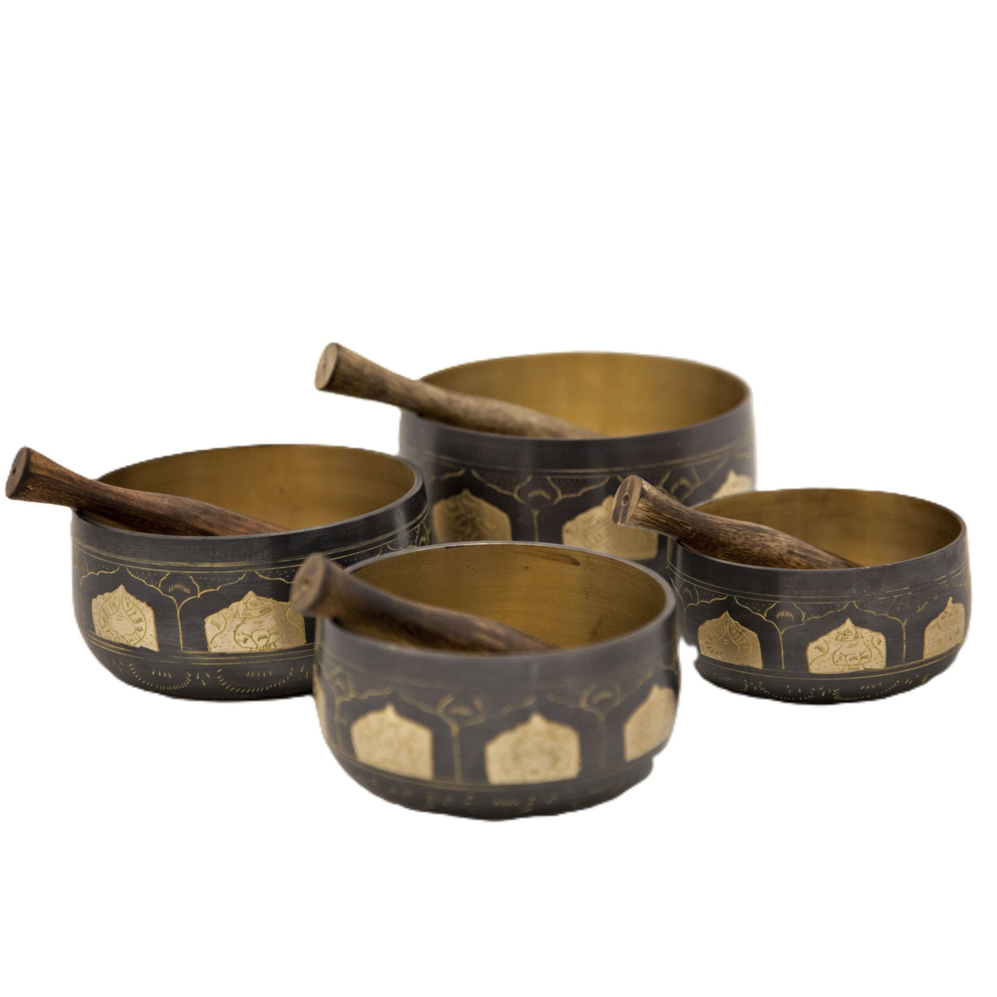 Seven - Metals Singing Bowls with Mallets (Set of Four) - Religious Items - Bellbazaar.com - BW612