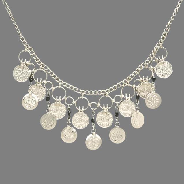 Silver - Tone White Metal Necklace with Coins - Apparel & Accessories > Jewelry > Necklaces - Bellbazaar.com - JW268