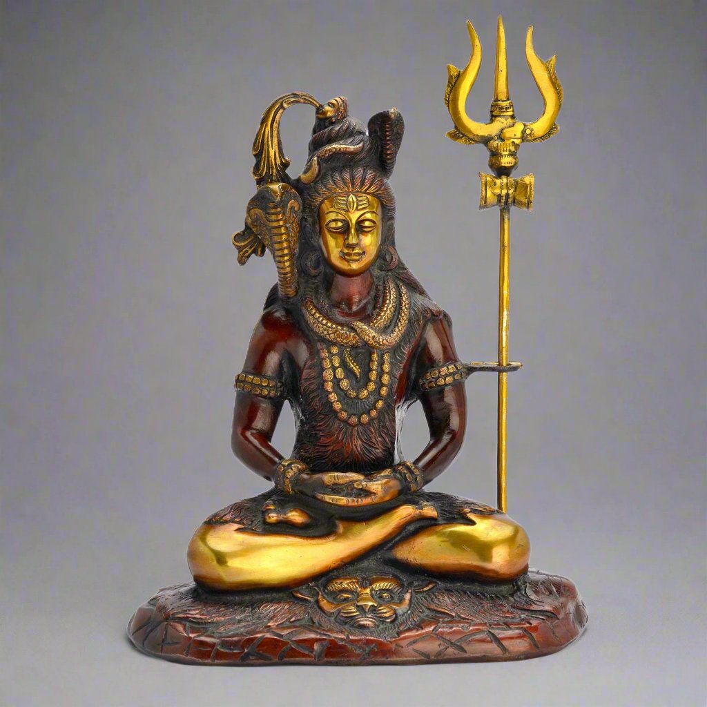 Sitting Shiva with Trident Brass Statue - Sculptures & Statues - Bellbazaar.com - BW107