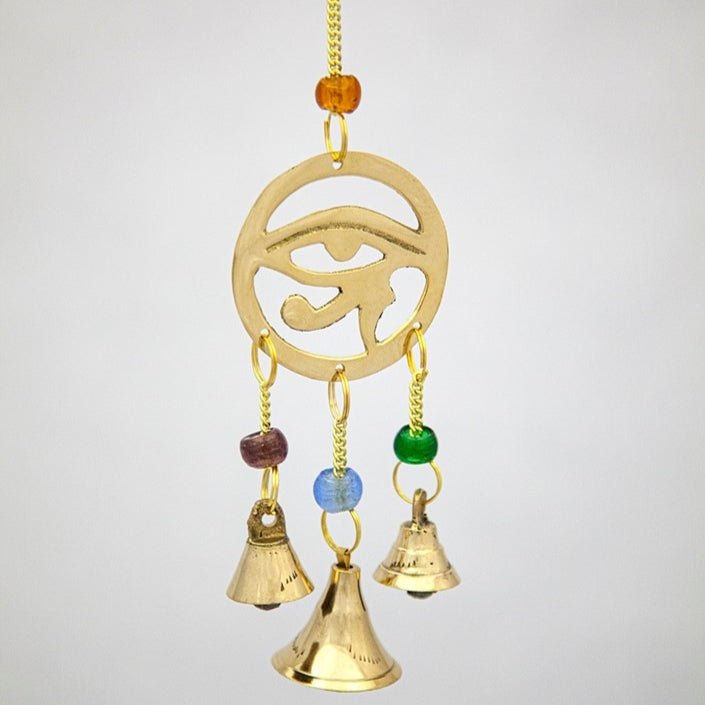 Small Brass Chimes with Three Bells and Glass Beads - Decorative Bells - Bellbazaar.com - 17295