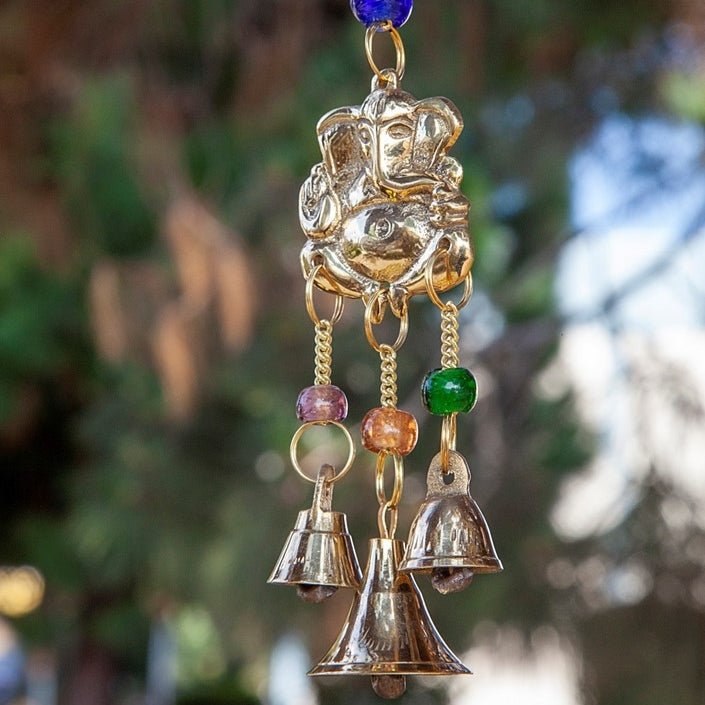 Small Brass Chimes with Three Bells and Glass Beads - Decorative Bells - Bellbazaar.com - BS362