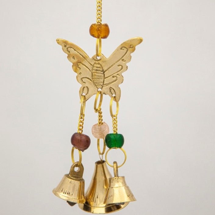 Small Brass Chimes with Three Bells and Glass Beads - Decorative Bells - Bellbazaar.com - BS364