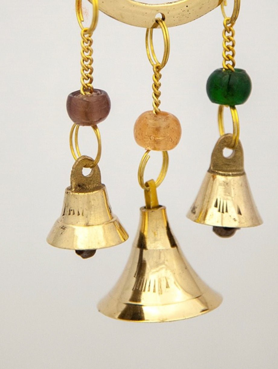 Small Brass Chimes with Three Bells and Glass Beads - Decorative Bells - Bellbazaar.com - BS368