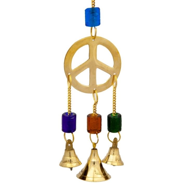 Small Brass Chimes with Three Bells and Glass Beads - Decorative Bells - Bellbazaar.com - BS368