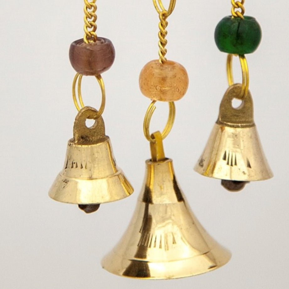 Small Brass Chimes with Three Bells and Glass Beads - Decorative Bells - Bellbazaar.com - BS374