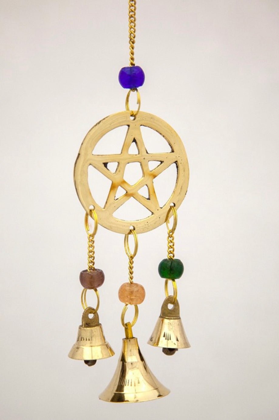 Small Brass Chimes with Three Bells and Glass Beads - Decorative Bells - Bellbazaar.com - BS374