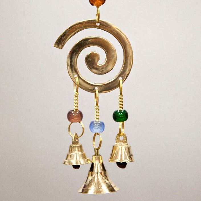 Small Brass Chimes with Three Bells and Glass Beads - Decorative Bells - Bellbazaar.com - BS384